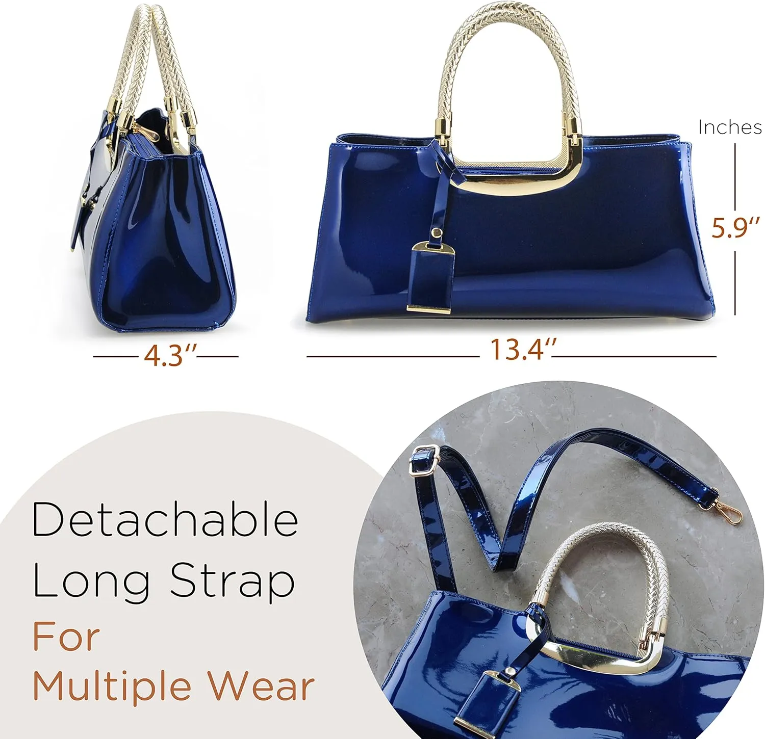 HOXIS Glossy Faux Patent Leather Structured Shoulder Handbag Women Evening Party Satchel