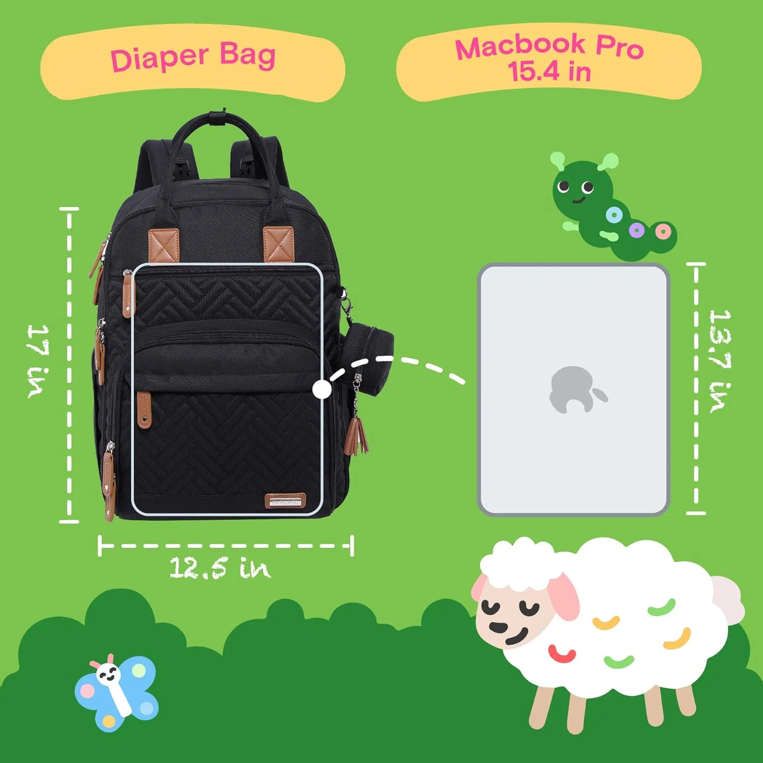 iniuniu Diaper Bag Backpack, 4 in 1 kit Large Unisex Baby Boys Girls Waterproof Travel Back Pack with Diaper Pouch, Washable Changing Pad, Pacifier Case and Stroller Straps, Black