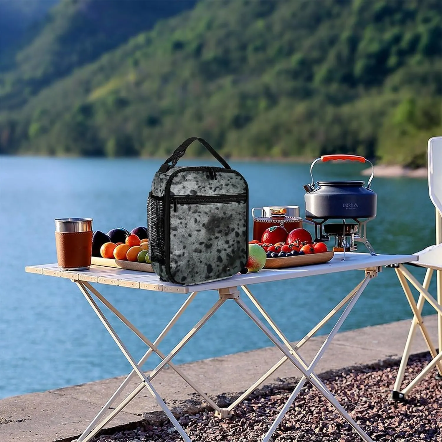 Insulated Lunch Bag for Women Men Concrete Surface Lunch Box Reusable Lunch Tote Bag for Work Picnic Travel