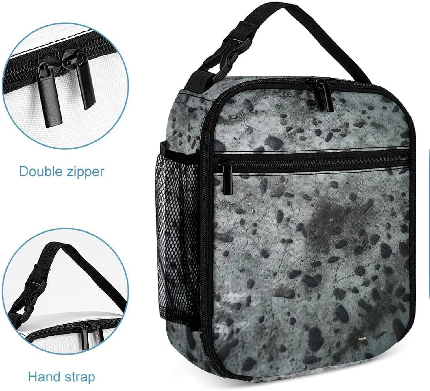 Insulated Lunch Bag for Women Men Concrete Surface Lunch Box Reusable Lunch Tote Bag for Work Picnic Travel