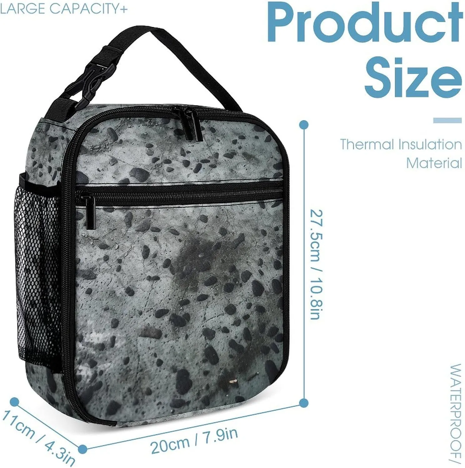 Insulated Lunch Bag for Women Men Concrete Surface Lunch Box Reusable Lunch Tote Bag for Work Picnic Travel