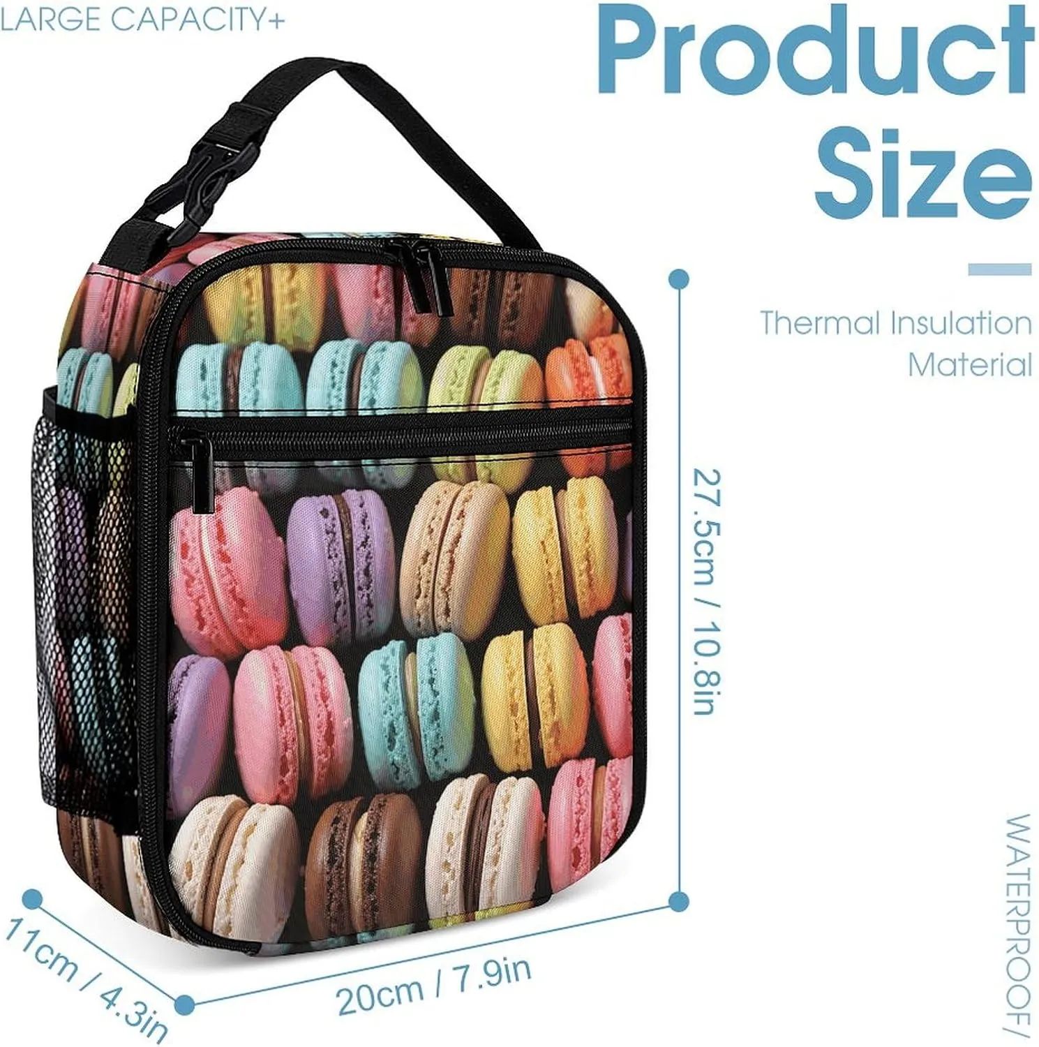 Insulated Lunch Bag for Women Men Macaron Biscuit Flavored Pastries Lunch Box Reusable Lunch Tote Bag for Work Picnic Travel