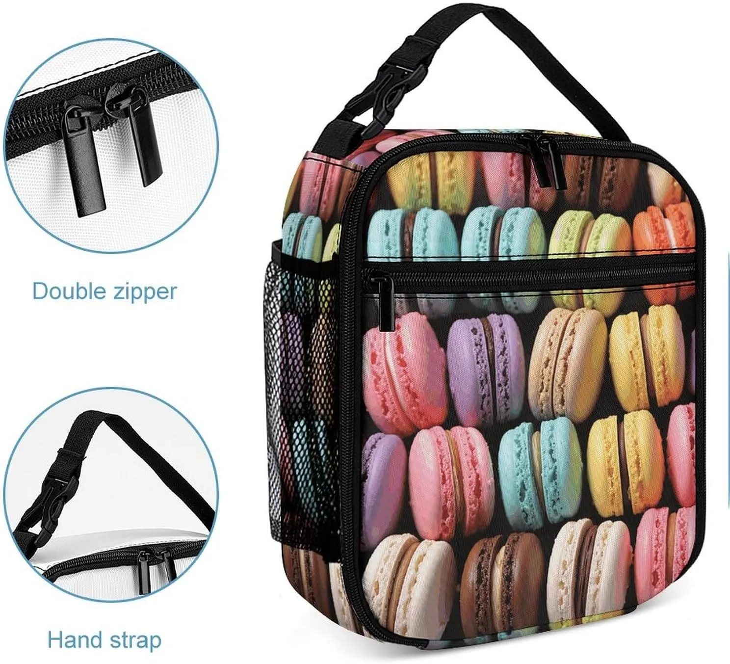 Insulated Lunch Bag for Women Men Macaron Biscuit Flavored Pastries Lunch Box Reusable Lunch Tote Bag for Work Picnic Travel