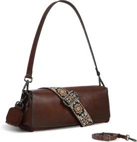 Iswee Leather Purses for Women Crossbody Bag Vintage Flap Saddle Purse Zipper Womens Shoulder Handbags with 3 Straps