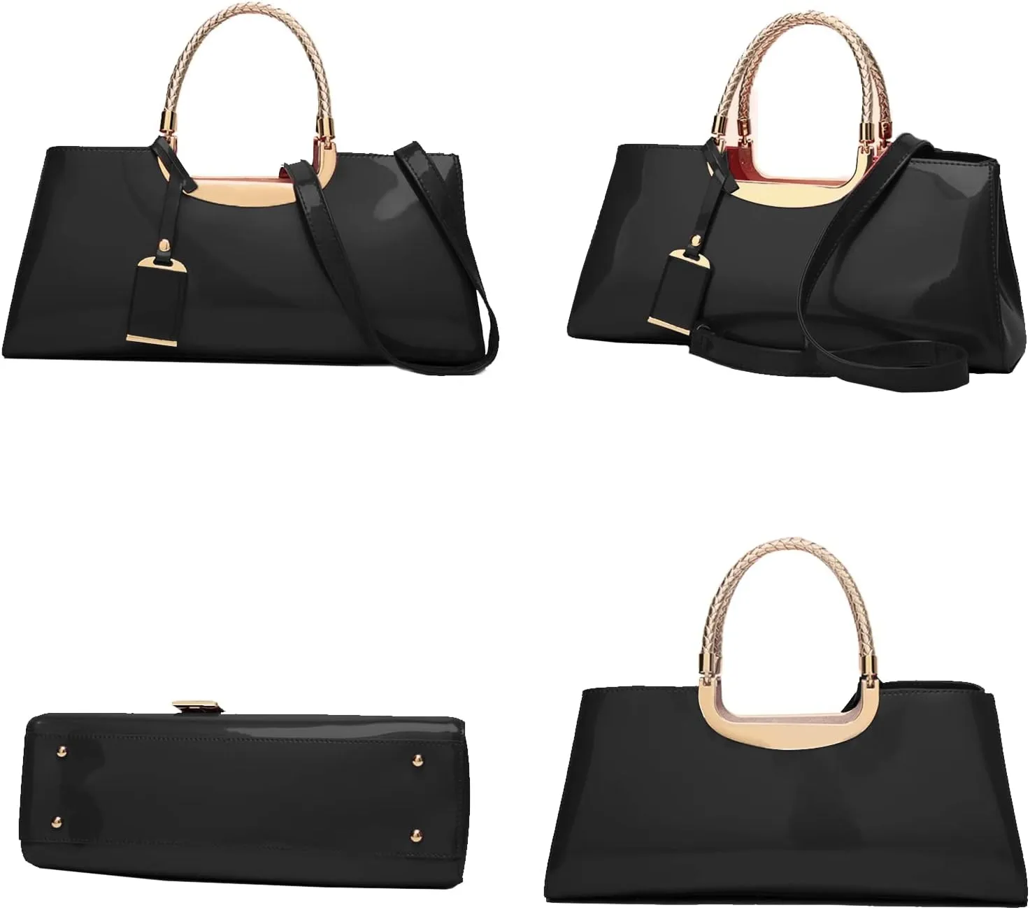jessie Patent Leather Structured Shoulder Handbag Women Evening Party Satchel Crossbody Top Handle Bags