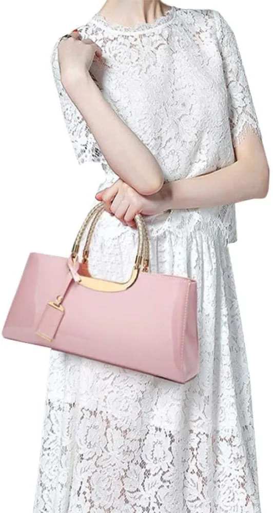 jessie Patent Leather Structured Shoulder Handbag Women Evening Party Satchel Crossbody Top Handle Bags