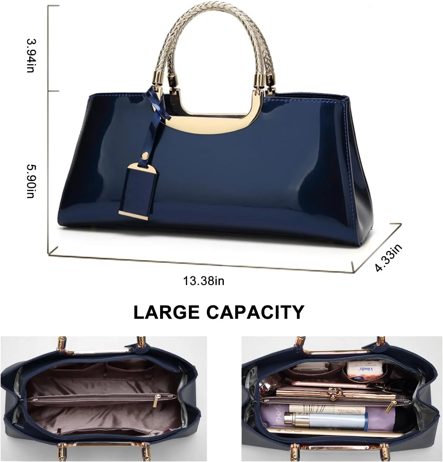 jessie Patent Leather Structured Shoulder Handbag Women Evening Party Satchel Crossbody Top Handle Bags