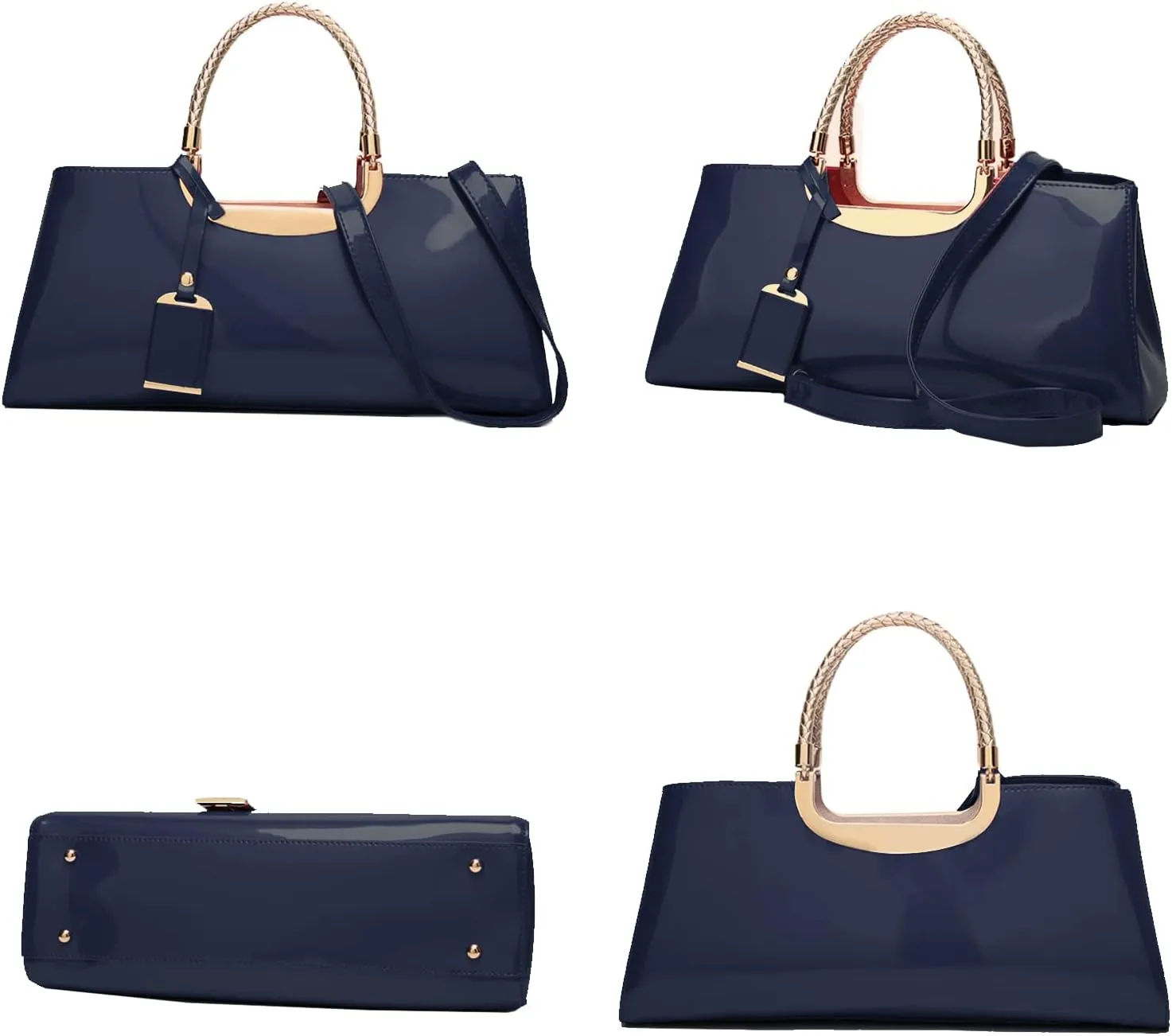 jessie Patent Leather Structured Shoulder Handbag Women Evening Party Satchel Crossbody Top Handle Bags