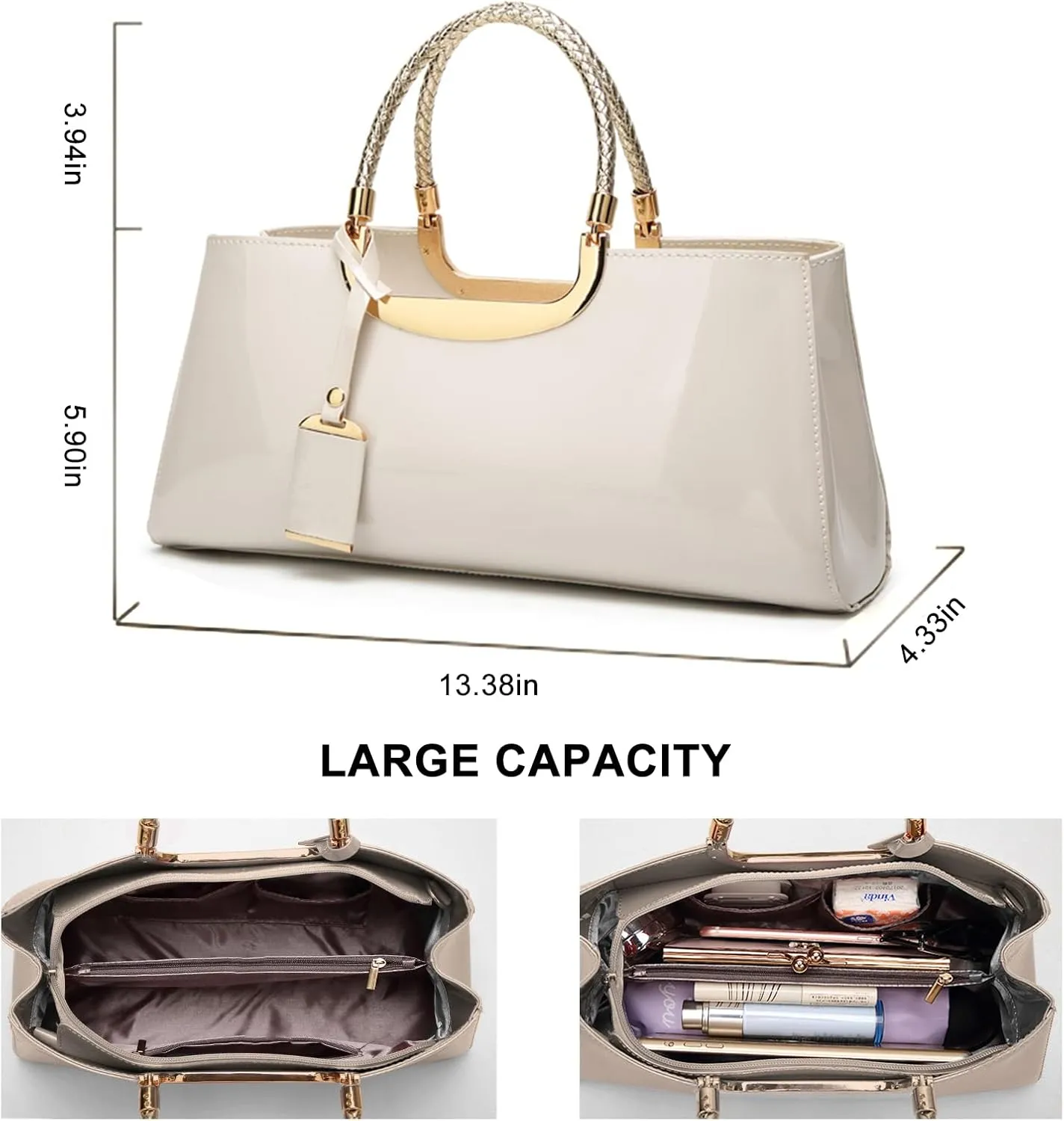 jessie Patent Leather Structured Shoulder Handbag Women Evening Party Satchel Crossbody Top Handle Bags