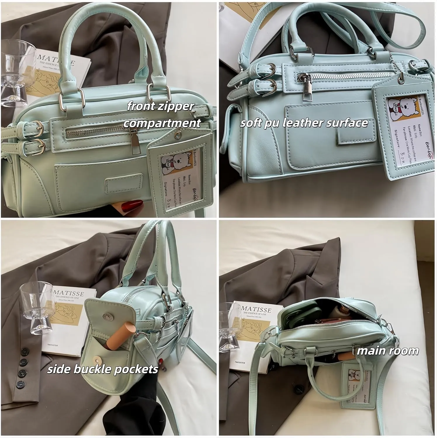 Juminocore Shoulder Purse with Card Sleeve Cute Y2k Top Handle Boston Bag Crossbody Bags Handbag Y2k Stuff