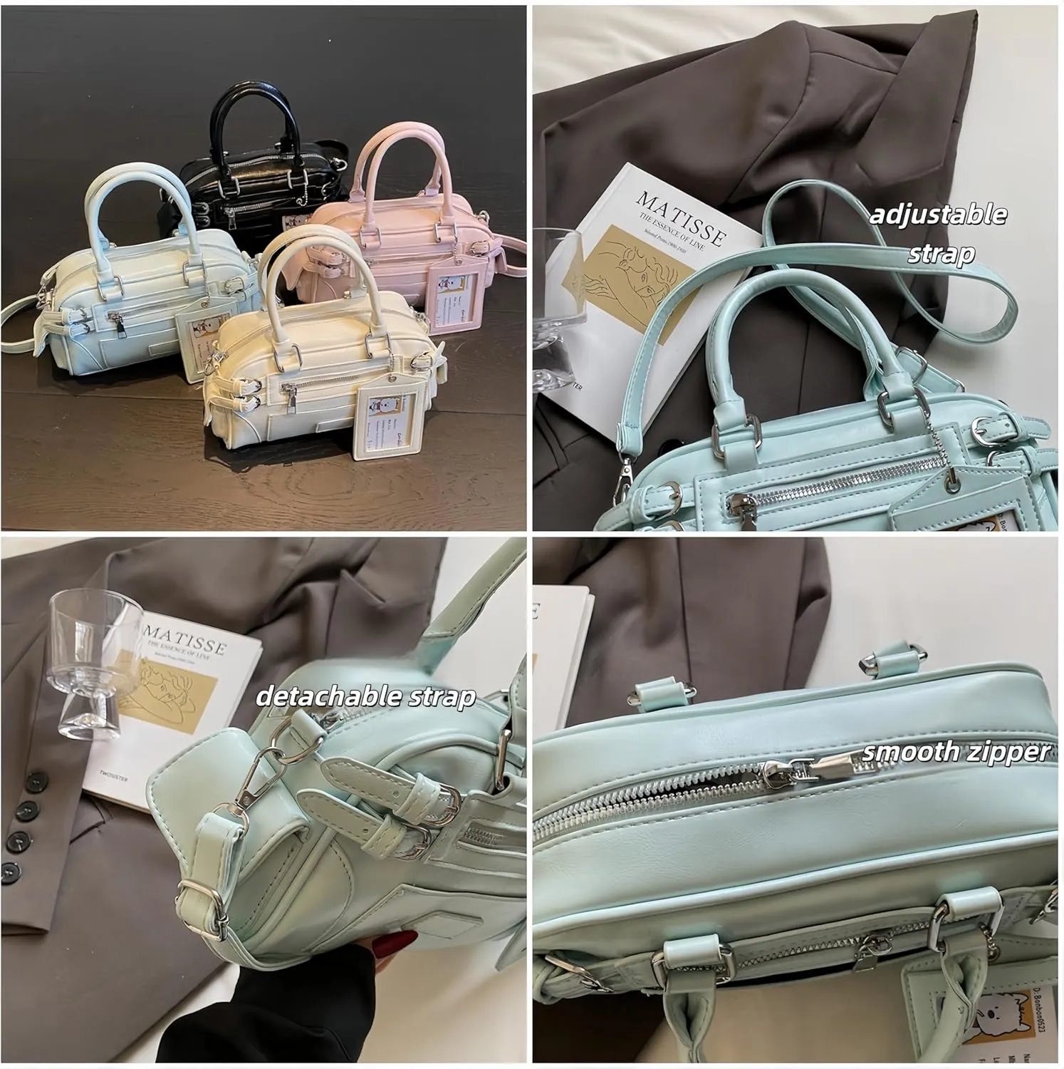 Juminocore Shoulder Purse with Card Sleeve Cute Y2k Top Handle Boston Bag Crossbody Bags Handbag Y2k Stuff