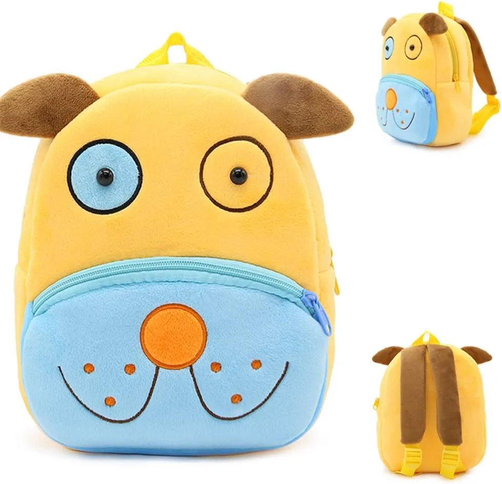 KISSOURBABY 3D Cute Cartoon Little Plush Baby Backpack Baby Toy Bag(Dog)