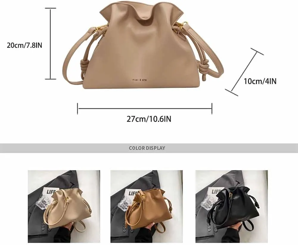 Ladies' fashionable minimalist bag, drawstring bucket bag, single shoulder crossbody bag, pleated bag