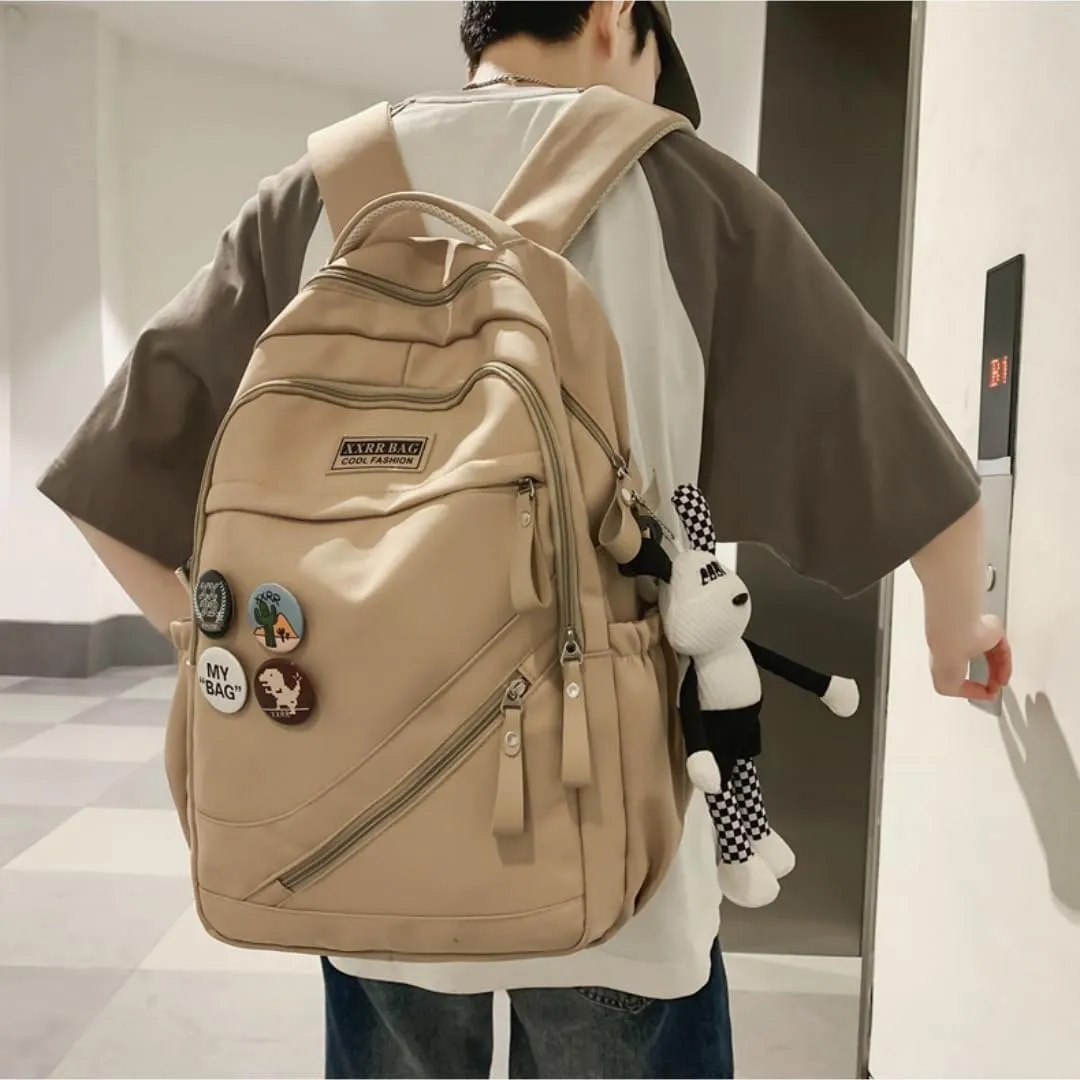 Large Capacity Backpack - Lightweight Nylon Outdoor Travel Bag with Ergonomic Design for Hiking, Camping, Travel (Khaki)