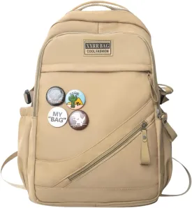 Large Capacity Backpack - Lightweight Nylon Outdoor Travel Bag with Ergonomic Design for Hiking, Camping, Travel (Khaki)