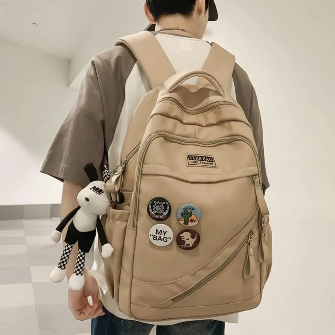 Large Capacity Backpack - Lightweight Nylon Outdoor Travel Bag with Ergonomic Design for Hiking, Camping, Travel (Khaki)