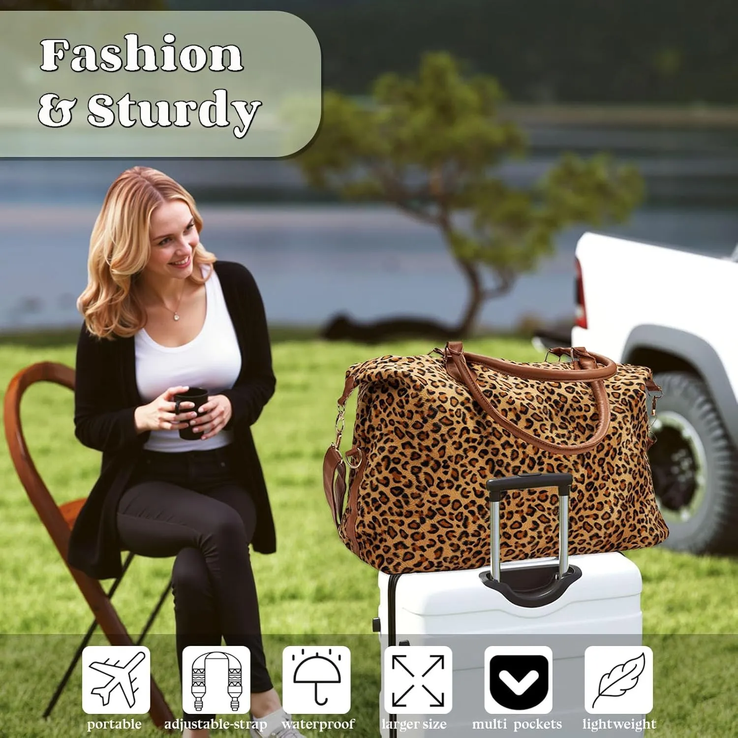 Leopard Print Duffle Bag Extra Large, Stylish Weekender Bags for Travel, Cheetah Pattern Overnight Bag Surface Waterproof, Lightweight Carry on Western Gifts for Women