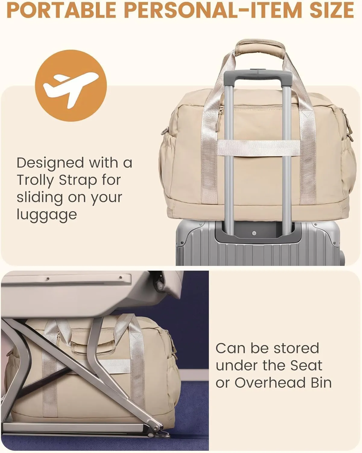 LOVEVOOK Gym Bag for Women, Weekender Overnight Bag With Shoe Compartment, Travel Duffel Bag with Trolley Sleeve, Personal Item Bag, Workout Dance Bag- Khaki
