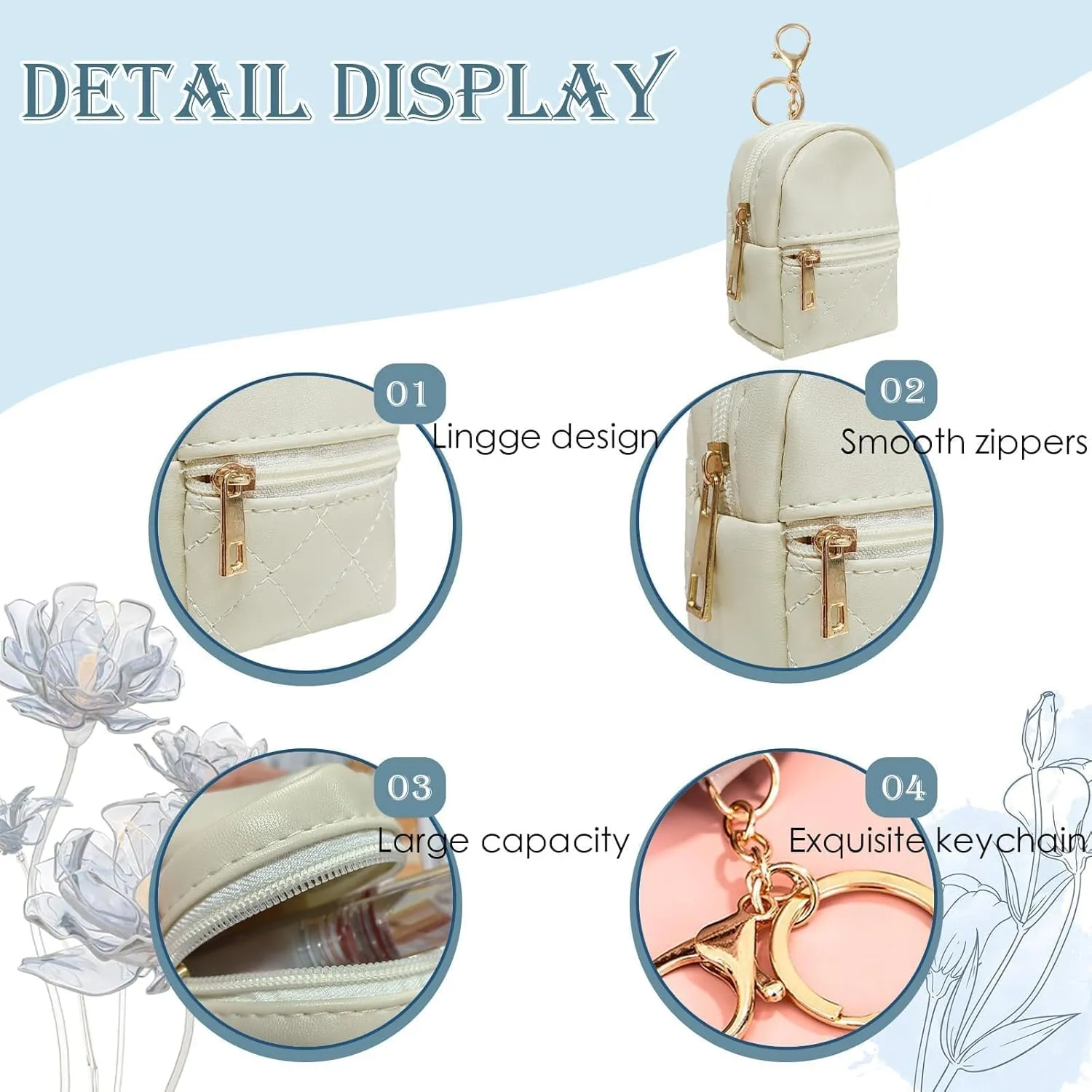 LYDZTION 3Pcs Mini Backpack Cute Cosmetic Bag for Women,PU Leather Makeup Bag Key Pocket Lipstick Bag Card Holder Data Cable Organizer Zipper Pouch,Black Beige Pink