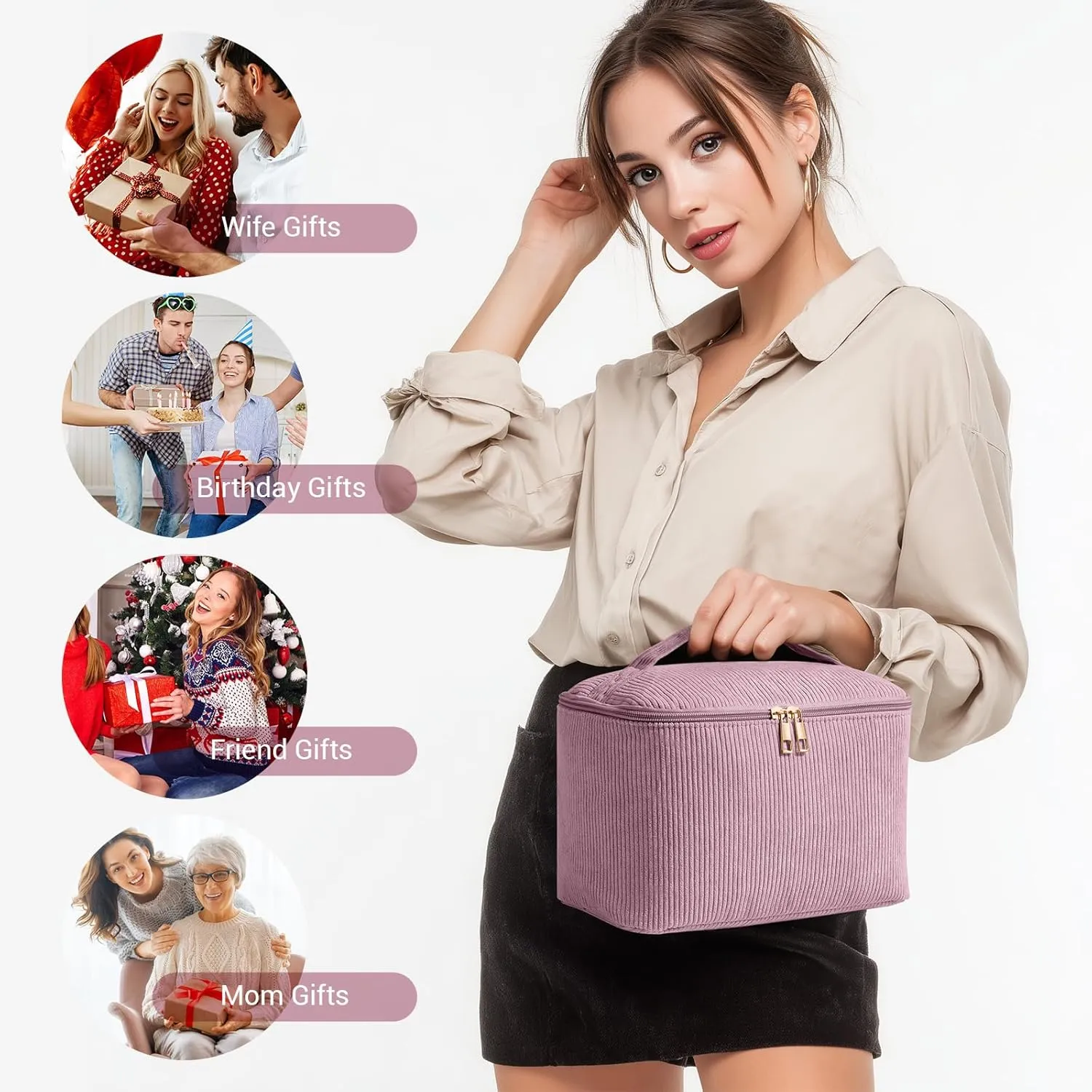 MAGEFY Makeup Bag Cosmetic Bag Large Capacity with Handle Make Up Bags with Mesh Pocket, Travel Makeup Bag for Women,Pink