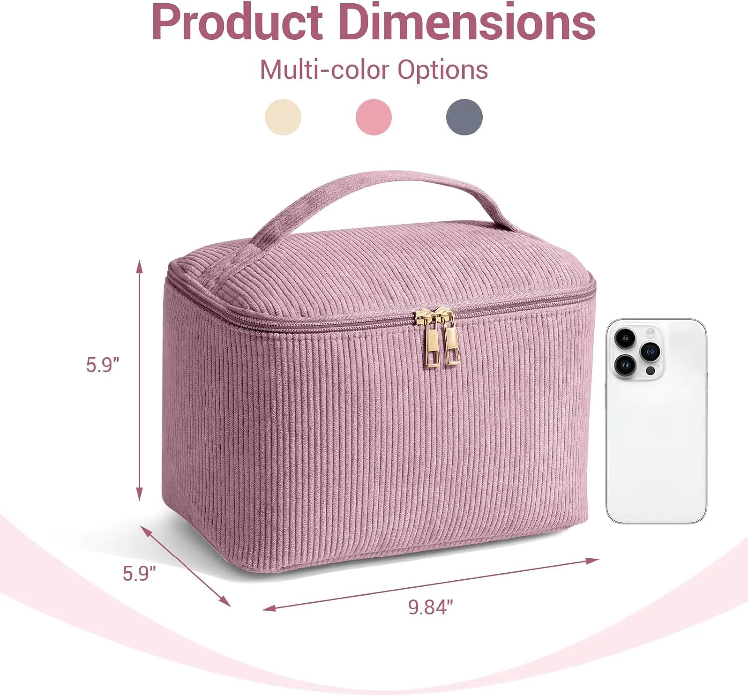 MAGEFY Makeup Bag Cosmetic Bag Large Capacity with Handle Make Up Bags with Mesh Pocket, Travel Makeup Bag for Women,Pink