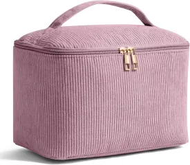 MAGEFY Makeup Bag Cosmetic Bag Large Capacity with Handle Make Up Bags with Mesh Pocket, Travel Makeup Bag for Women,Pink
