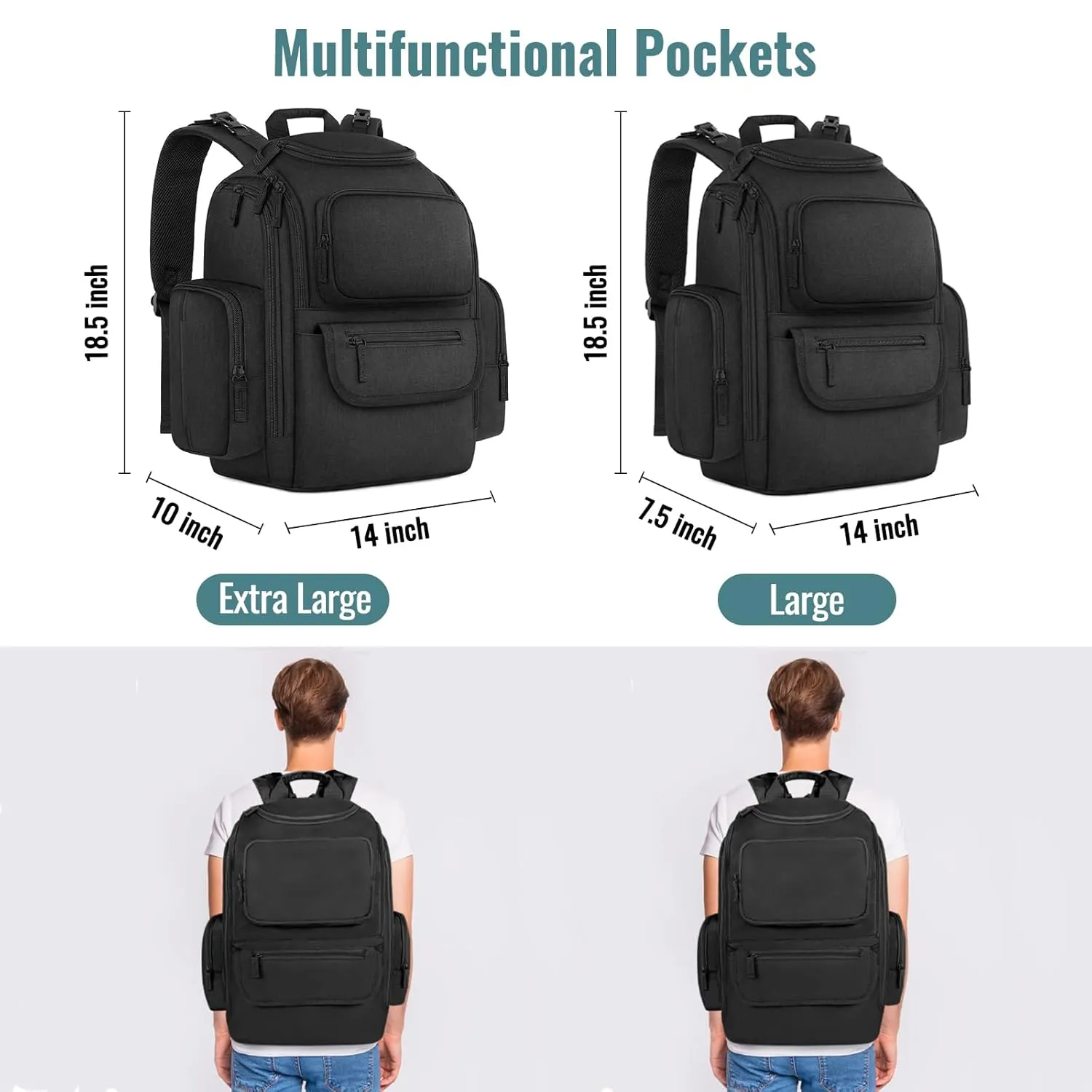 Mancro Diaper Bag Backpack, Extra Large Capacity Baby Diaper Backpack with 2 Insulated Pockets and Stroller Strap, Water Resistant Mens Diaper Bag for TravelBlack