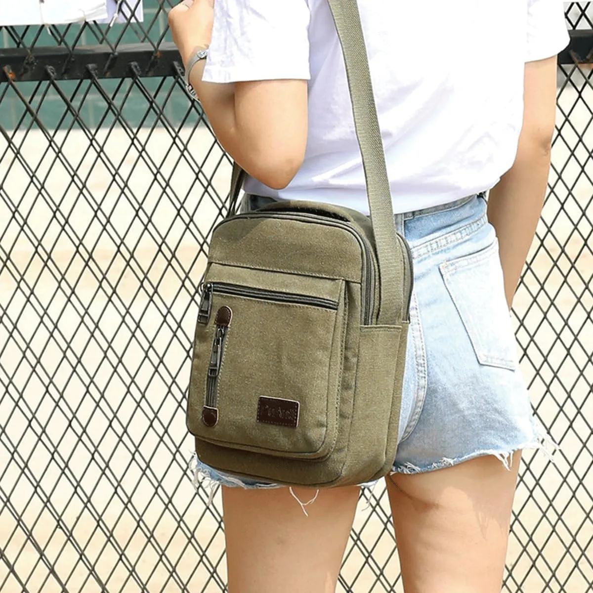 Messenger bag for Men Women, Vintage Canvas Crossbody Bag Shoulder Bag Multi Pocket Purse, Small Messenger Satchel Bag Travel