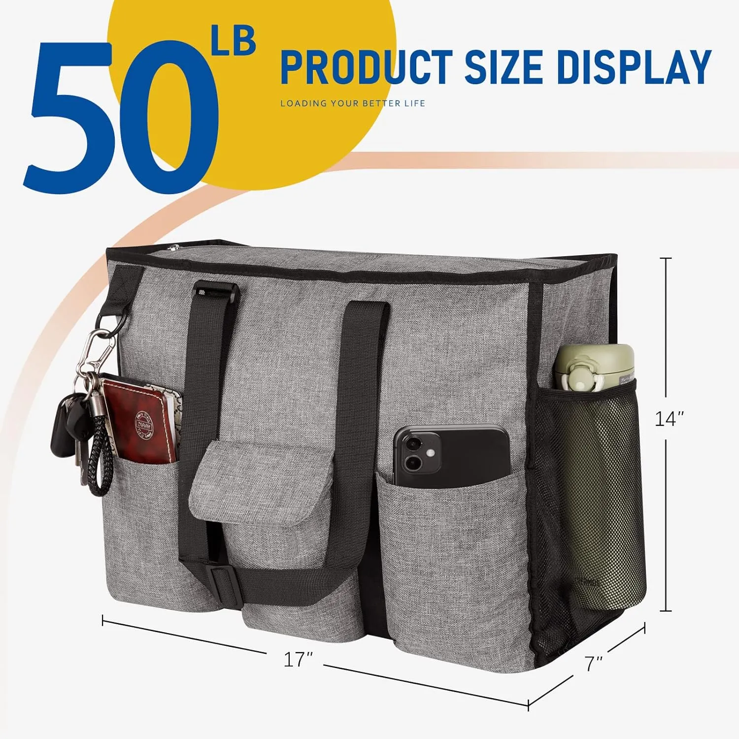 MHOMER Large Utility Tote Bag for Women, Zip-Top Teachers Tote Bag with 12 Pockets, Waterproof Nurse Bag for Working Women