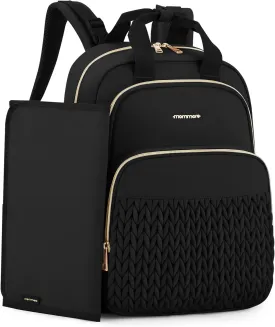 mommore Diaper Bag Backpack Large Baby Bag for Boys Girls Quilted Travel Diaper Backpack with Changing Pad, Stroller Straps