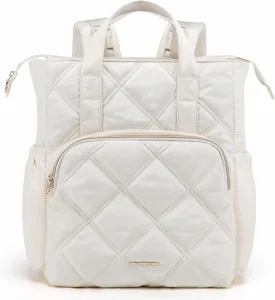 mommore Quilted Diaper Bag Backpack, Small Baby Bags, Lightweight Mini Diaper Backpack for Travel, with Insulated Pockets, Changing Pad (Beige)