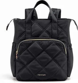mommore Quilted Diaper Bag Backpack, Small Baby Bags, Lightweight Mini Diaper Backpack for Travel, with Insulated Pockets, Changing Pad (Black)