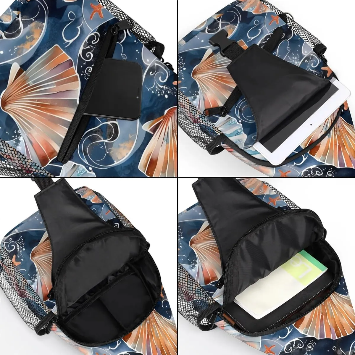 Nautical Sling Bag for Women Men Fanny Pack Small Sling Backpack Seashells Crossbody Bag Chest Bag Casual Daypack for Work Travel Hiking