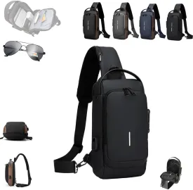 New Carbon Fiber Streamline Anti-Theft Sling Bag, Waterproof USB Charging Anti Theft Shoulder Sport Backpack for Travel, Work (Black)