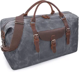 Oversized Travel Duffel Bag Waterproof Canvas Genuine Leather Weekend bag Weekender Overnight Carryon Hand Bag