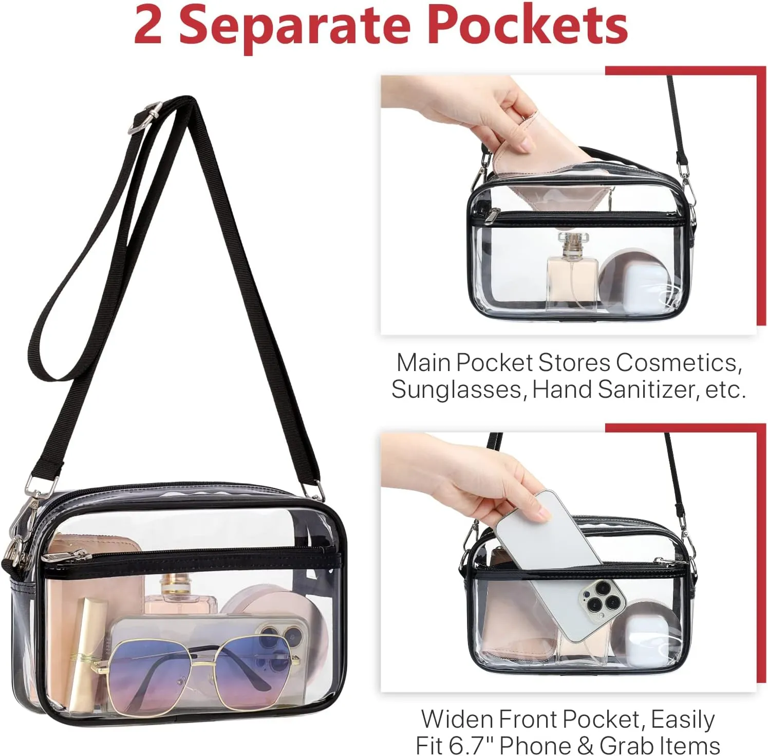 PACKISM Clear Bag for Stadium Events - Clear Purses for Women Stadium Crossbody Concert Bag for Game Day, Sports, Festival