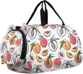 Peach Fruit White Kids Travel Duffel Bag for Boys Girls Overnight Weekend Tote Bag with Shoes Compartment for Trip Beach Swim