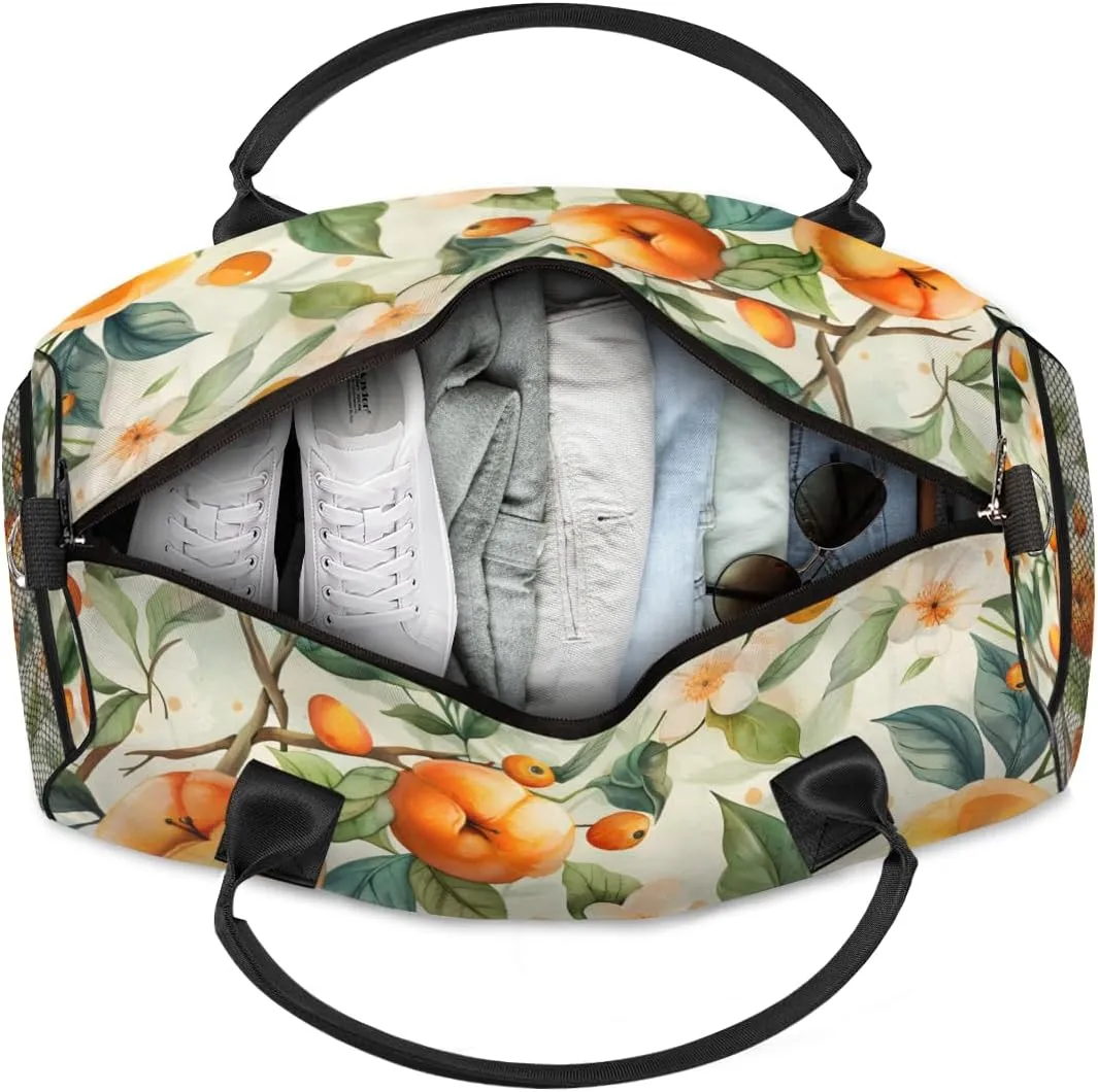 Personalized Peach Tree Travel Duffel Bag with Name, Custom Gym Sport Bags Vintage Branch Carry On Weekend Overnight Duffel Bag for Men Women