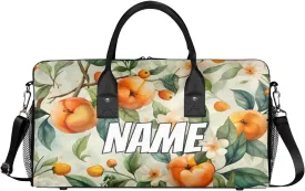 Personalized Peach Tree Travel Duffel Bag with Name, Custom Gym Sport Bags Vintage Branch Carry On Weekend Overnight Duffel Bag for Men Women