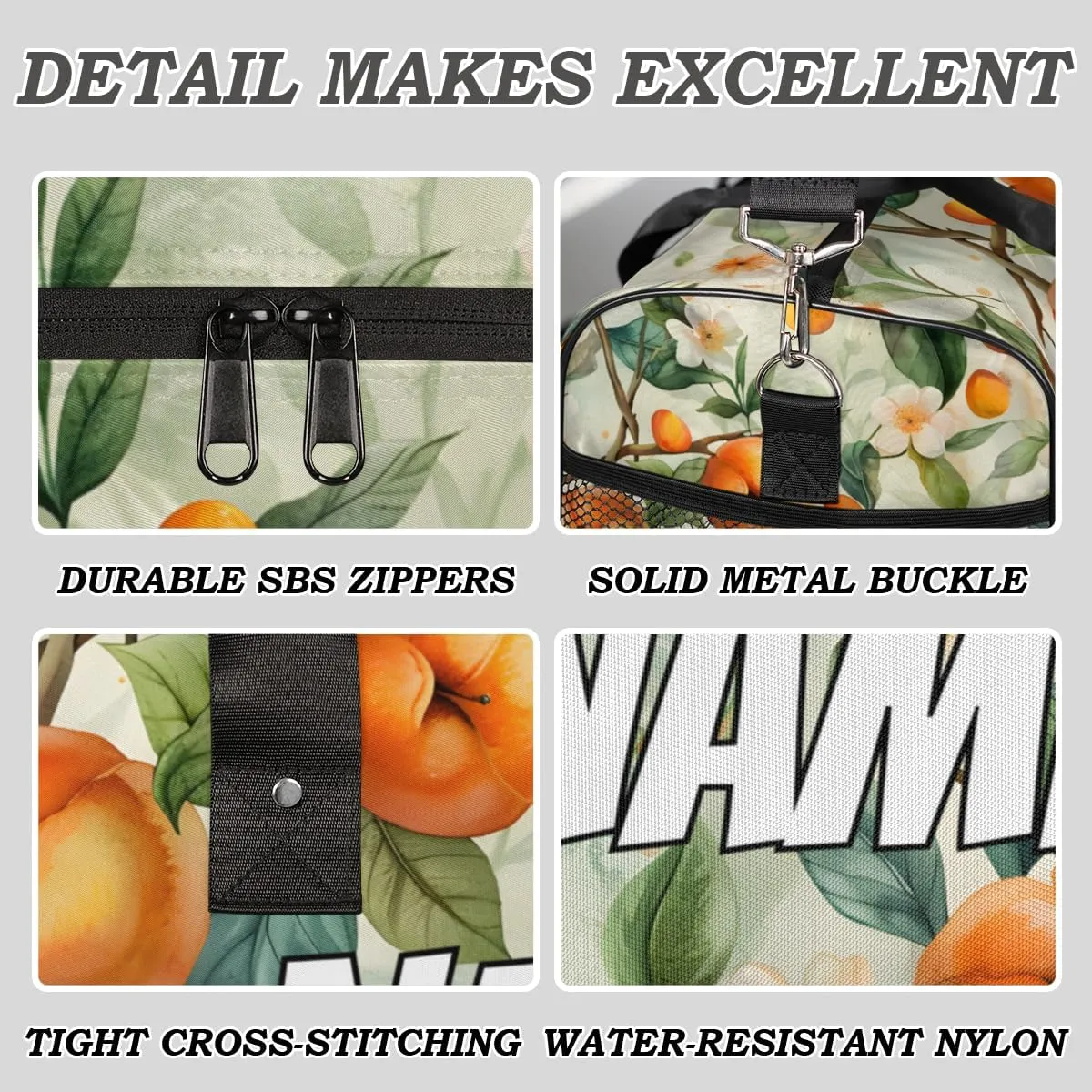 Personalized Peach Tree Travel Duffel Bag with Name, Custom Gym Sport Bags Vintage Branch Carry On Weekend Overnight Duffel Bag for Men Women