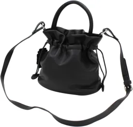 Premium Soft Vegan Leather Top Handle Bucket Bag Handbag Shoulder Crossbody, Black
