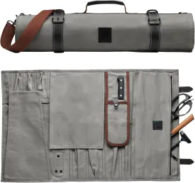 Professional Chef Knife Roll Bag - 12-Slot Waxed Canvas Knife Bag for Knives and Tools - Durable Water-Resistant Chef Roll - Essential Travel Knife Bags for Chefs and Culinary Enthusiasts