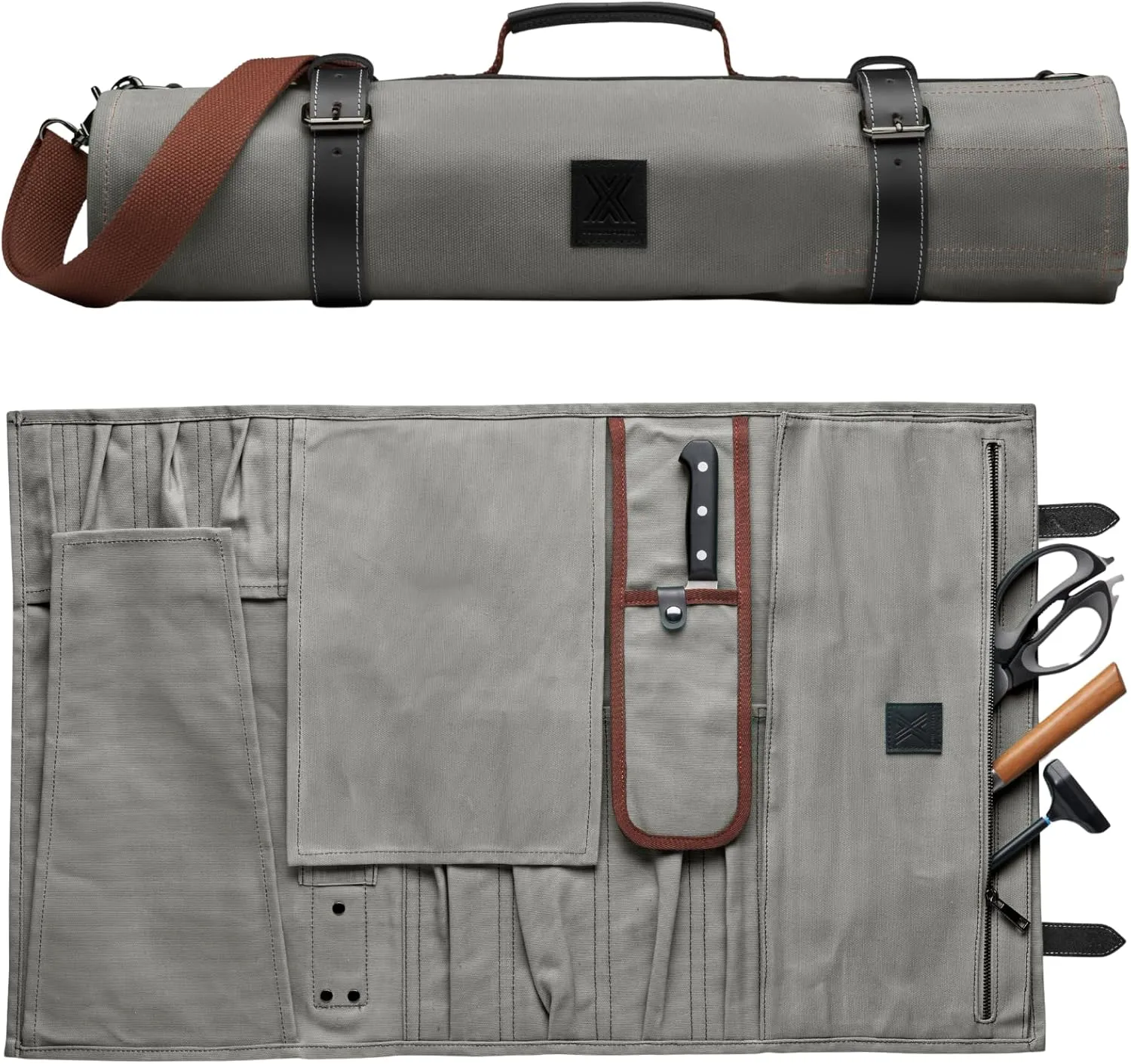 Professional Chef Knife Roll Bag - 12-Slot Waxed Canvas Knife Bag for Knives and Tools - Durable Water-Resistant Chef Roll - Essential Travel Knife Bags for Chefs and Culinary Enthusiasts