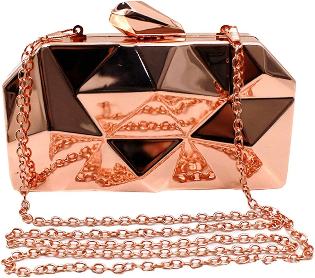 Reberomantic Women Lattice Pattern Metal Handbag Chain Geometric Evening Clutch Purse