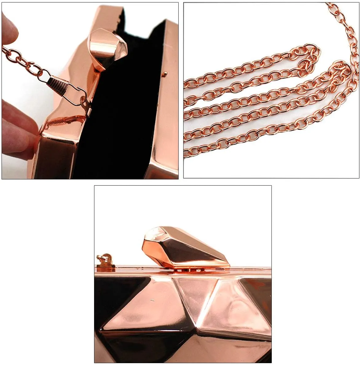 Reberomantic Women Lattice Pattern Metal Handbag Chain Geometric Evening Clutch Purse
