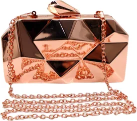 Reberomantic Women Lattice Pattern Metal Handbag Chain Geometric Evening Clutch Purse
