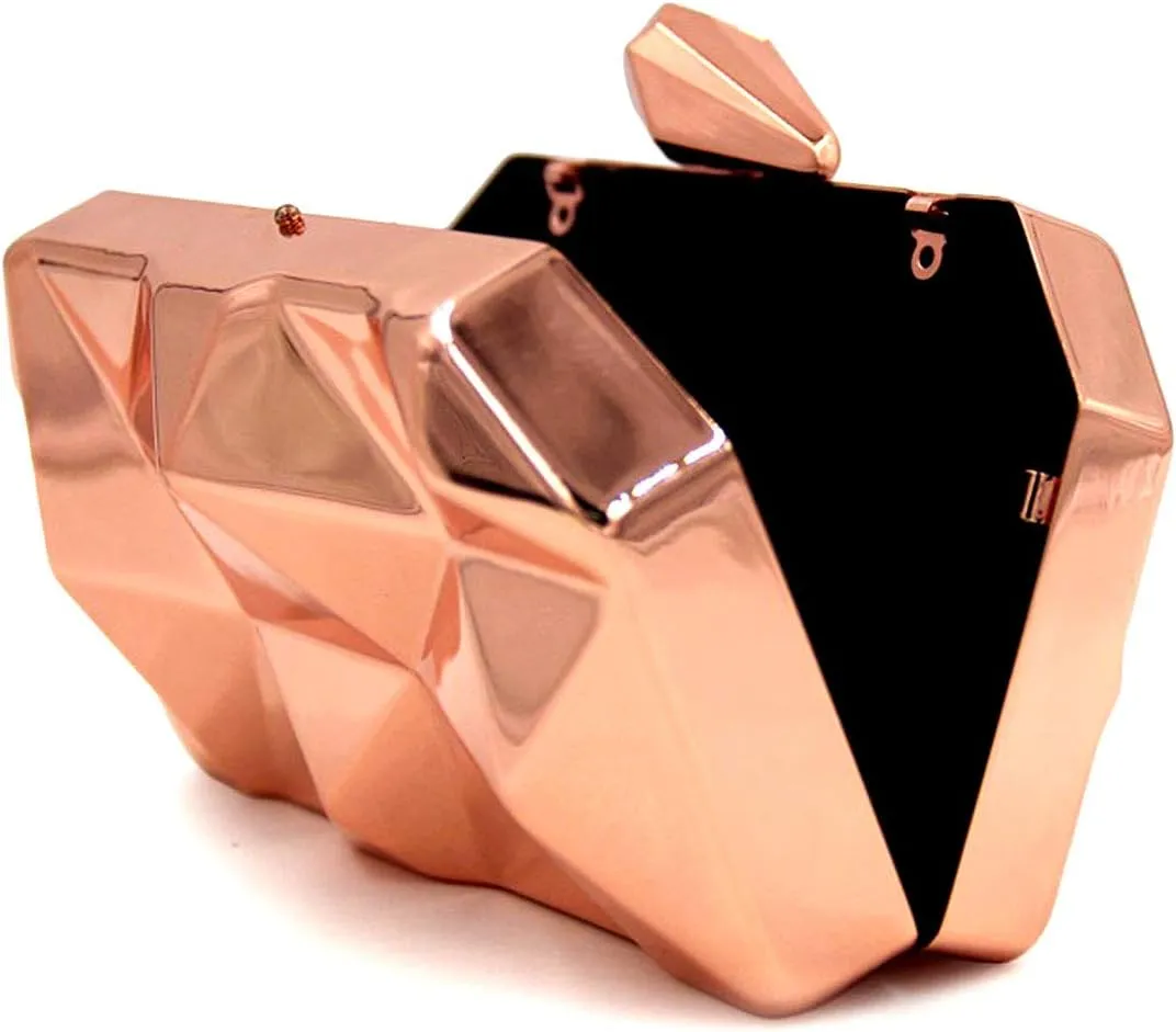 Reberomantic Women Lattice Pattern Metal Handbag Chain Geometric Evening Clutch Purse