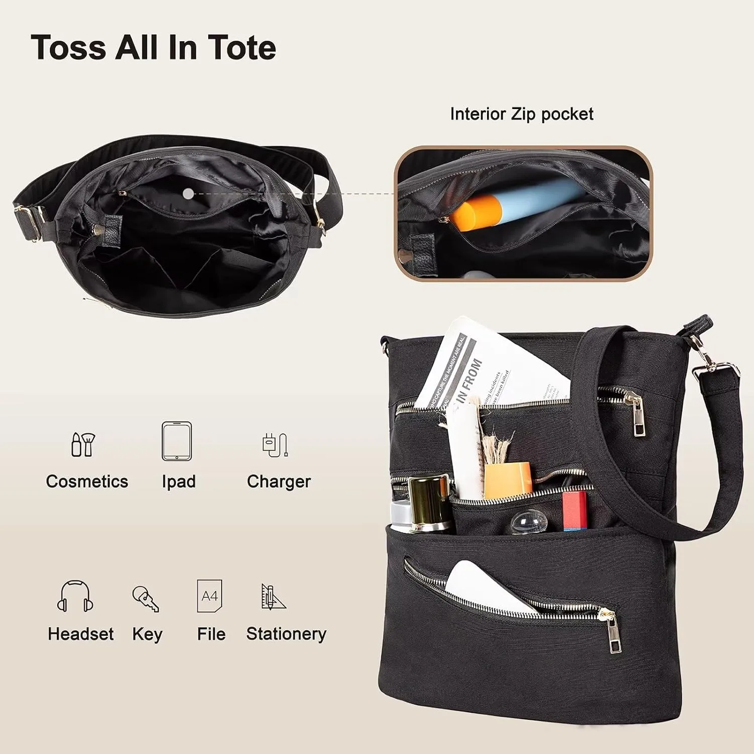 Shoulder Handbag for Women, Lightweight Crossbody Purse with Adjustable Strap, Water Resistant Shoulder Bag