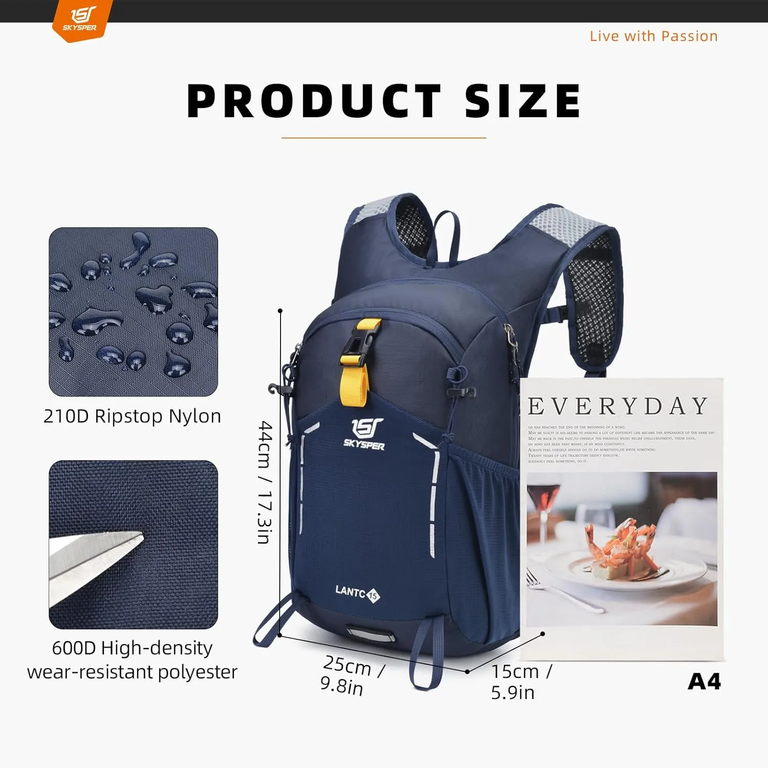 SKYSPER Small Hiking Backpack - 15L Travel Daypack Lightweight Bag Water Resistant Hiking Backpacks for Women Men