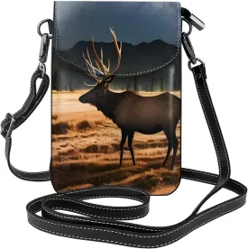 Small Cell Phone Purse - Stylish Quality And Soft Leather Messenger Horizontal Purse Crossbody Flap Phone Case For Women Elk in the meadow Printing
